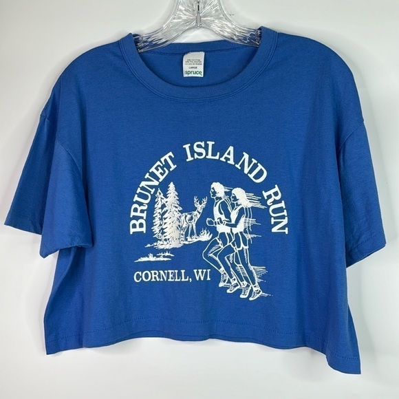 Vintage Spruce Brunet Isle State Park Wisconsin Run Cropped Tshirt Large 80s - Picture 1 of 4
